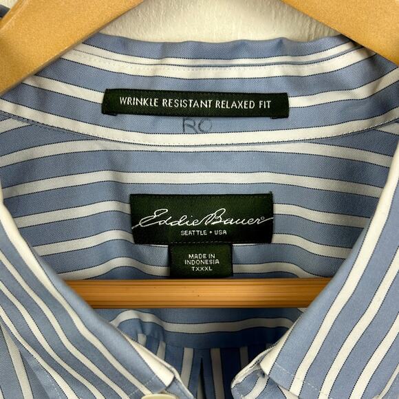 Eddie Bauer Blue White Stripe Wrinkle Resistant Shirt TXXXL - Picture 3 of 4